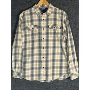 Jack O'Neill Mens Plaid Flannel Shirt Button Up Long Sleeve Gray Yellow Medium